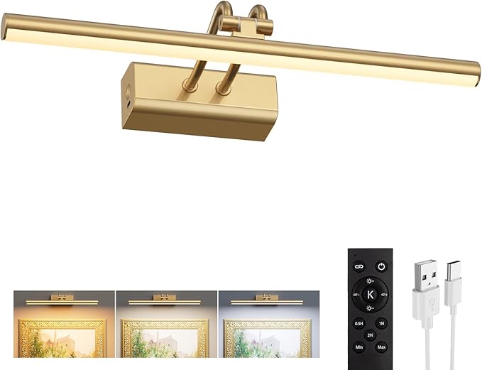 Battery Operated Picture Light for Wall, 4000mAh Cordless Wall Lamp for by Percantis