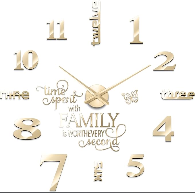 Junkin 3D Large Frameless DIY Wall Clock Modern Decor Family Quote Wall by Junkin