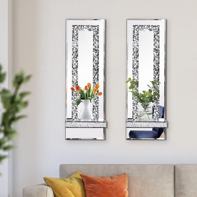 Aeveco Crystal Crush Diamond Mirrored Candle Sconces, Wall Decorations - Image 4