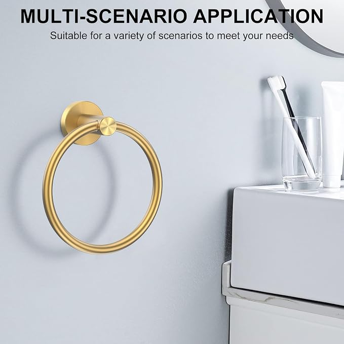 SetSail Towel Holder for Bathroom Wall Screw-in Gold Towel Ring Stainless Steel - Image 7