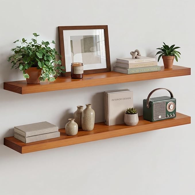Homeforia Oak Floating Shelves 42 inch Long, High End Solid Real Wood 42inch by Homeforia