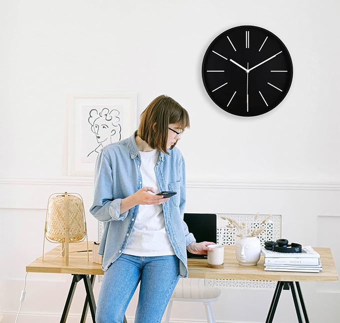 zyzamay Modern 12 Inch Round 3D Wall Clock, Silent Quartz Battery Operated - Image 7
