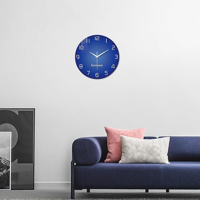 XNM Big Minimalist Glass Wall Clocks Battery Operated 16 Inch Blue Modren Wall - Image 5