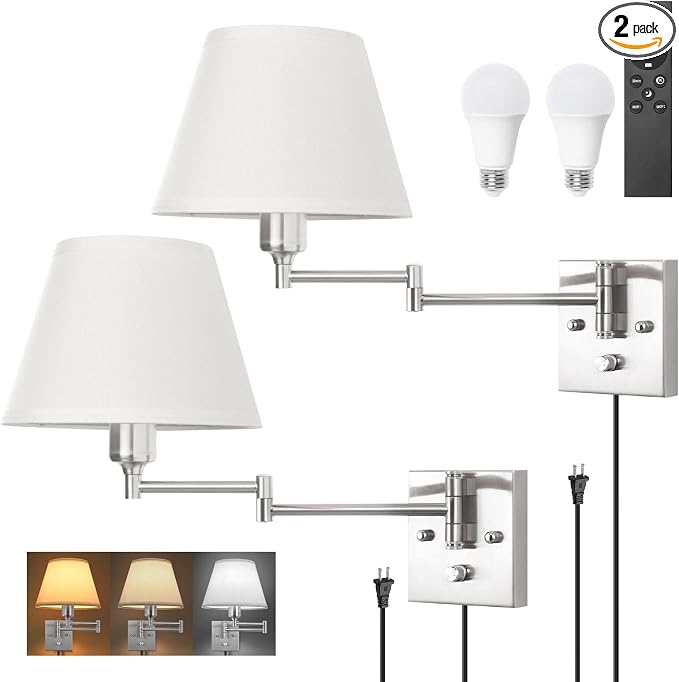 TRLIFE Wall Sconces Plug in, Remote Control Dimmable Wall Sconce and Adjustable by TRLIFE