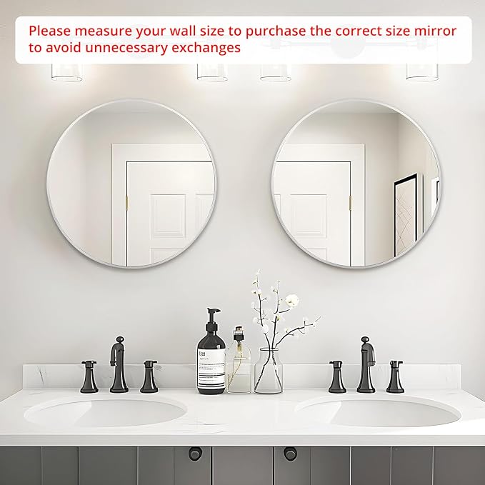 Fabuday Silver Circle Mirror for Wall 20 inch - Image 2