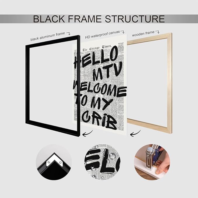 Enlaizhude Hello MTV Welcome To My Crib Quote Poster, Vintage Black White - Image 3