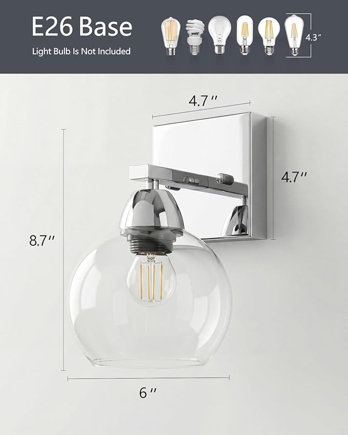 Bathroom Light Fixtures, 1-Light Silver Vanity Light - Image 6