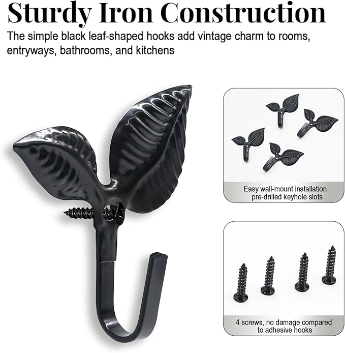 4pcs Iron Leaf Wall Hooks - Image 4