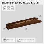 Homeforia 48 inch Walnut Floating Shelf, High End Solid Real Wood Large 48inch - Image 2