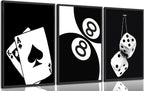 3Pcs Black and White Poker Dice Canvas Wall Art Lucky You Poster Prints Trendy by bokpen