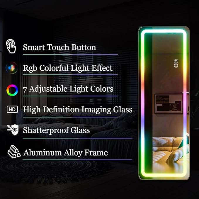 Koonmi Full Length Mirror with LED Lights, RGB Color Changing Lights, 7 Dynamic - Image 3