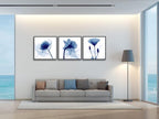 Wieco Art Framed Wall Art Blue Abstract Flowers 3 Panels Canvas Prints Home Art - Image 3