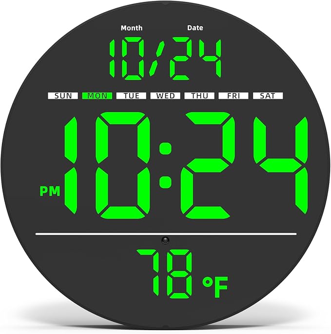 Digital Wall Clock with Large LED Display, Temperature, Auto-Brightness | Small by DigitalClocks