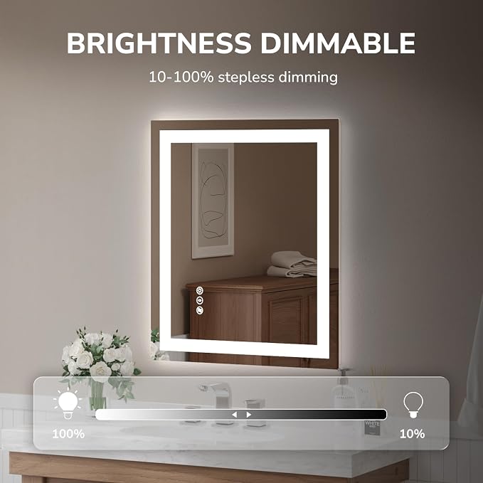 USHOWER LED Bathroom Mirror 24x32 Inch Tempered Glass - Image 3