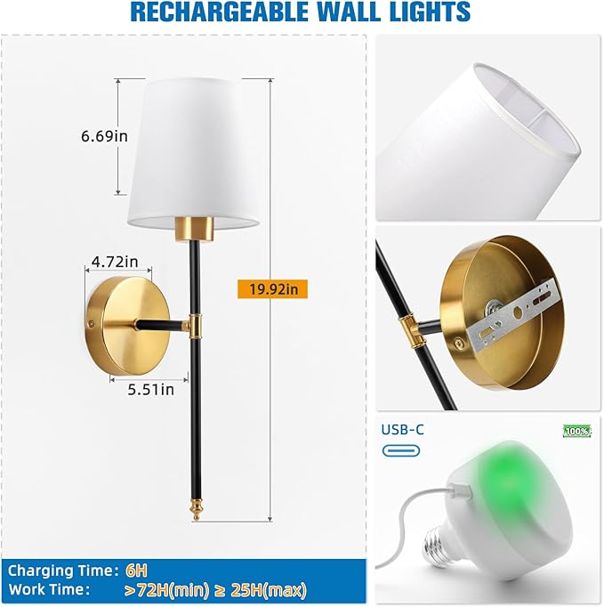 NIORSUN 19.9 inch Battery Operated Wall Sconce Set of 2, 10 Colors Wireless - Image 6