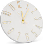 Wall Clock 12 Inch Silent Non-Ticking Imitation Wood Indoor Clock Round White - Image 2