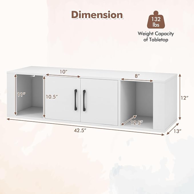 Giantex Wall Mounted Storage Cabinet 2 Cube Floating Media Hanging Desk W/2 - Image 3