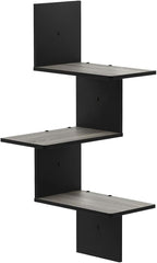Furinno Rossi Wall Mounted Shelves 3-Tier Rectangle French Oak Grey/Black by Furinno-FitsYourSpaceFitsYourBudget