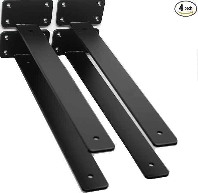 4 Pack - 14 inch Black Hidden L Shelf Bracket Iron Floating Shelf Brackets by MHMYDZ