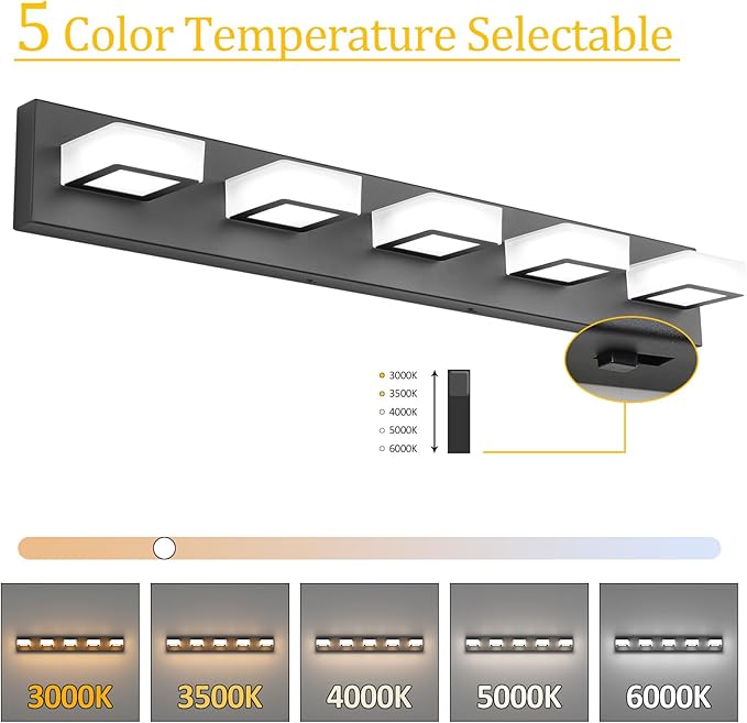 Ralbay 5 Color Temperature Black Vanity Lights Dimmable Acrylic Modern LED - Image 2