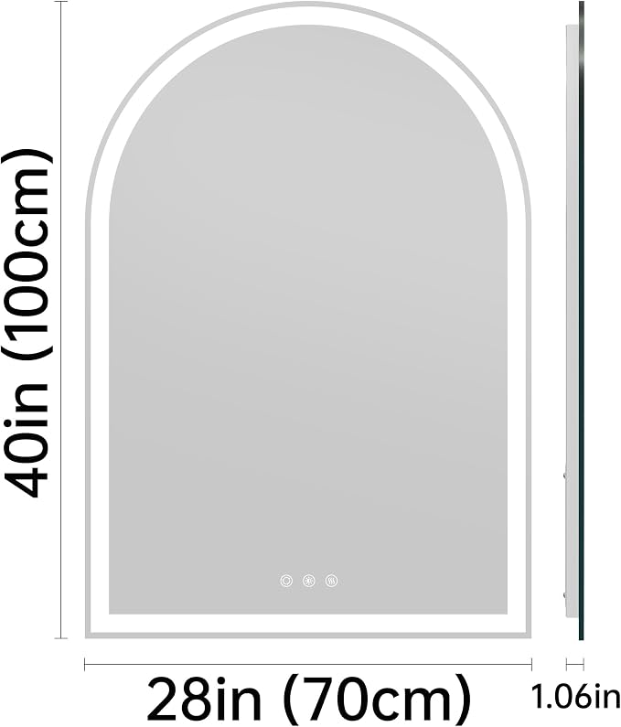 Arched Bathroom Mirror with Lights 28"x40"- Frameless LED Mirror - Image 9