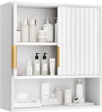 VINGLI White Bathroom Wall Cabinet, Modern Fluted Medicine Cabinet by VINGLI