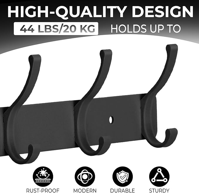 Dntorx Coat Rack Wall Mount, 2 Pack Coat Hooks Hanger Wall Double Hook Rack - Image 3