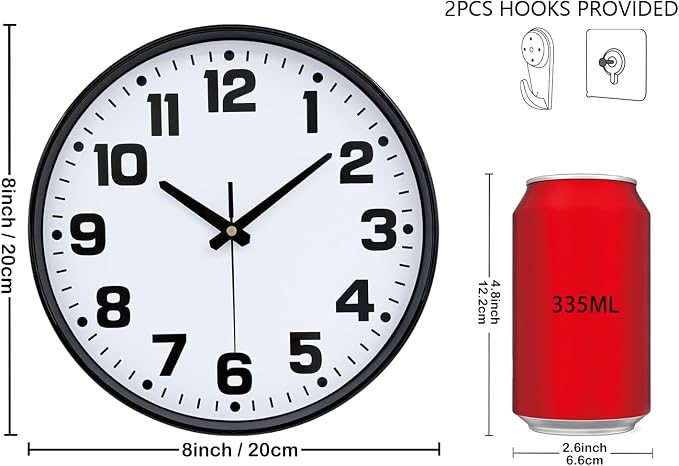 Wall Clock, 8inch Modern Silent Non-Ticking Wall Clocks Battery Operated - Image 3