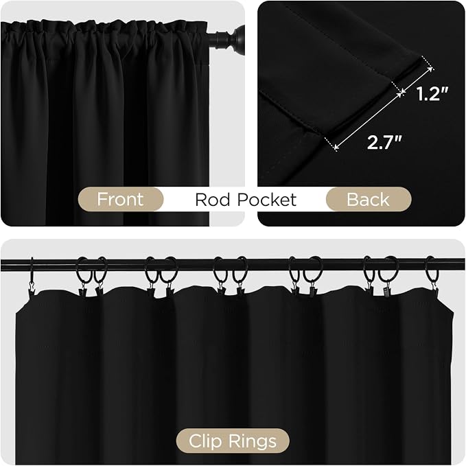 CUCRAF Black Blackout Curtains 96 inch Length 2 Panels Set, Rod Pocket Room - Image 3