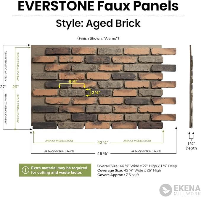 EverStone Aged Brick Faux Brick Panel, 46 7/8"W x 27"H x 1 1/4"D, Heath Color - Image 2