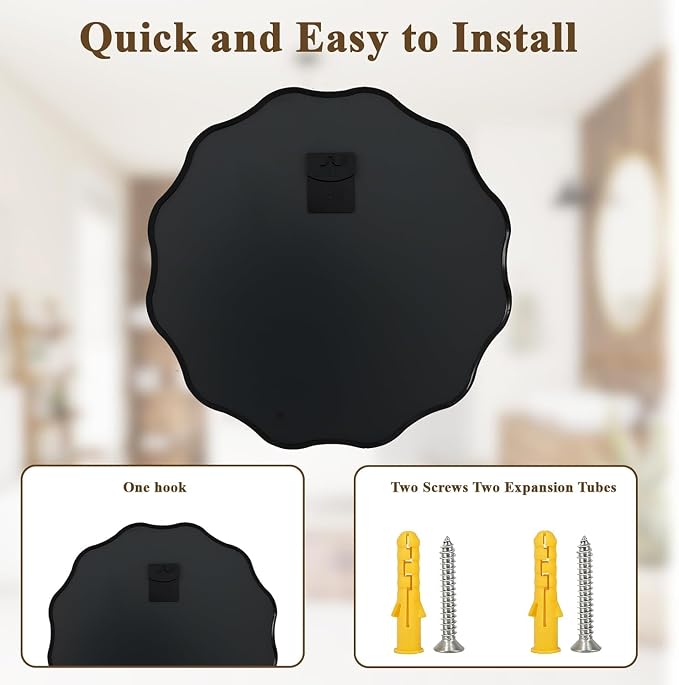 VooBang Black Scalloped Circle Mirror, Hanging Leaning - Image 8