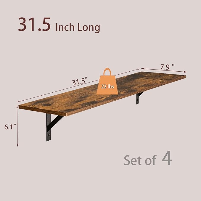 DINZI LVJ Long Wall Shelves, 31.5Inch Wall Mounted Shelves, Extra Large Wall - Image 3