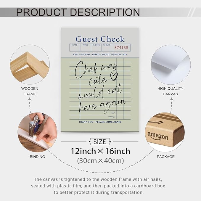 Framed Wall Art Posters Trendy Kitchen Guest Check Prints Chef Was Cute Would - Image 2