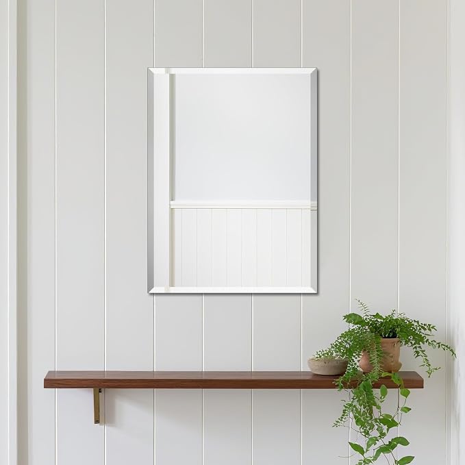 Beveled Bathroom Mirror for Wall, Rectangle Frameless Wall Mirror 16" x 12" by BOMINICA