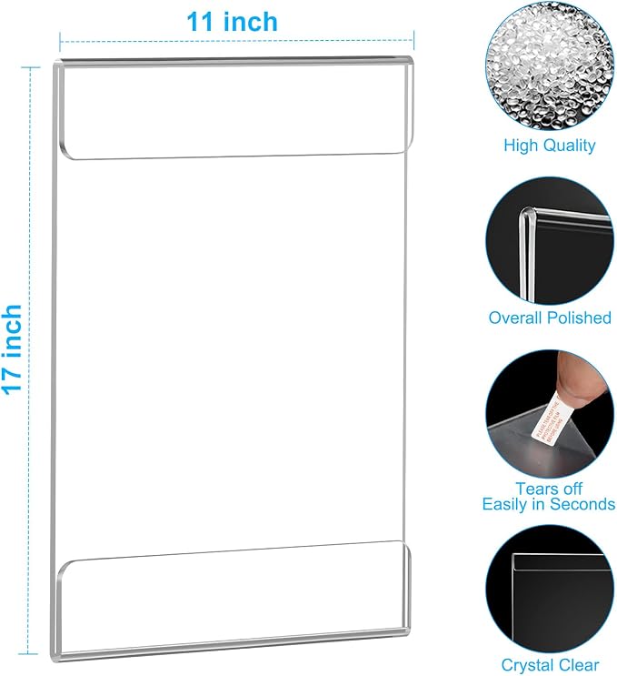 EHWINE 4 Pack 11x17 Wall Mount Acrylic Sign Holder, Wall Signs Photo Menu Flyer - Image 3
