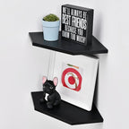 WELLAND 12-Inch Black Floating Corner Shelves Set of 2, Wall Mounted Storage by WELLAND