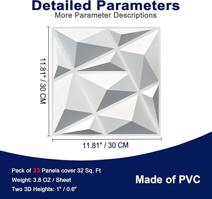 MIX3D 33 Pack 3D Wall Panels, Modern Diamond Textured Design - Image 3