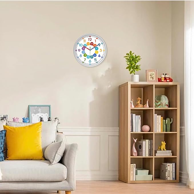 XFM Colorful Kids Wall Clock for Bedroom 14 Inch Round Learning Clock - Image 5