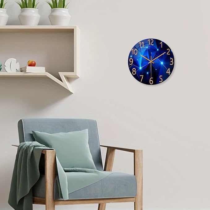 Blue Wall Clock Battery Operated 16 Inch Analog Glass Wall Clock Non Ticking - Image 4