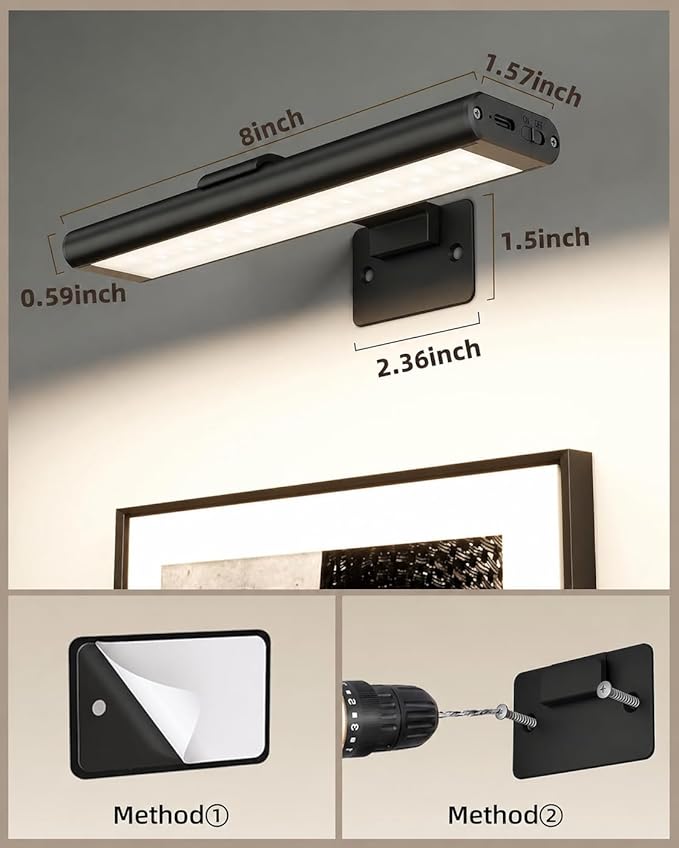 EZVALO Picture Light for Wall, Rechargeable 2400mAh Battery Lights Wireless - Image 2
