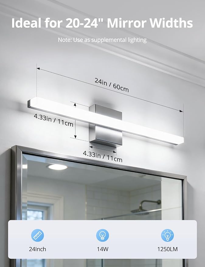 Combuh 2 Pack LED Vanity Lights Bar 24 Inch Bathroom Light Fixtures 14W IP44 - Image 8