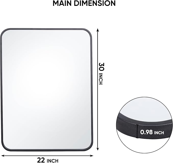 ZenStyle Black Metal Framed Rectangular Wall Mirror 22" x 30" Bathroom Mirror - Image 3