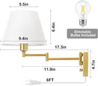 TRLIFE Wall Sconce Plug in, Brushed Brass Dimmable Wall Sconces Set of 2 Swing - Image 6