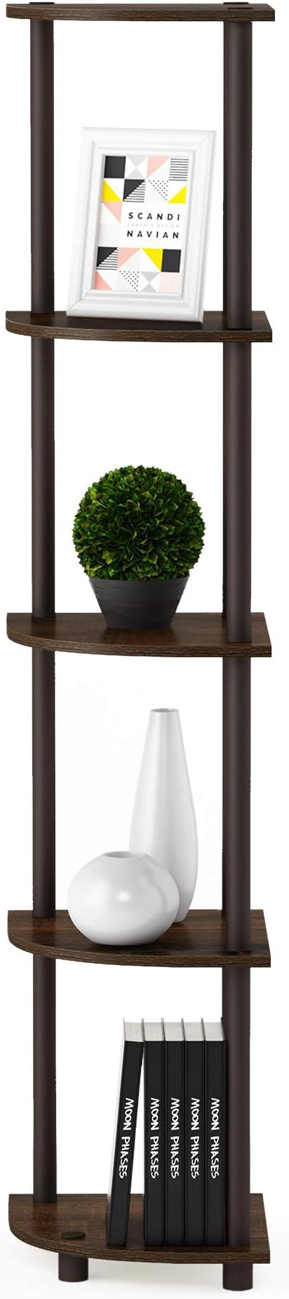 Furinno TURN-N-TUBE Corner Shelf Set of 2, 5-Tier Corner Bookshelf, Open - Image 6