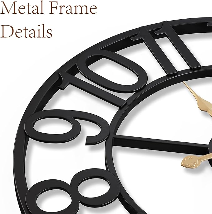 Vantic 24 Inch Large Wall Clock, Arabic Numeral Metal Oversized Wall Clocks - Image 5