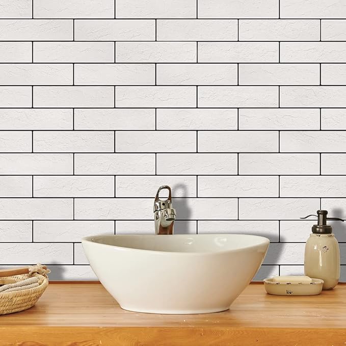 Old Town White Faux Brick Wall Tiles, 2 Pieces 3D Thin Brick Veneers - Image 2