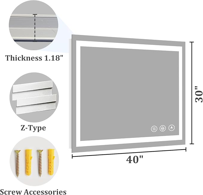 Koonmi 36"x30" LED Mirror for Bathroom, 90CRI Anti-Fog Vanity Mirror - Image 7