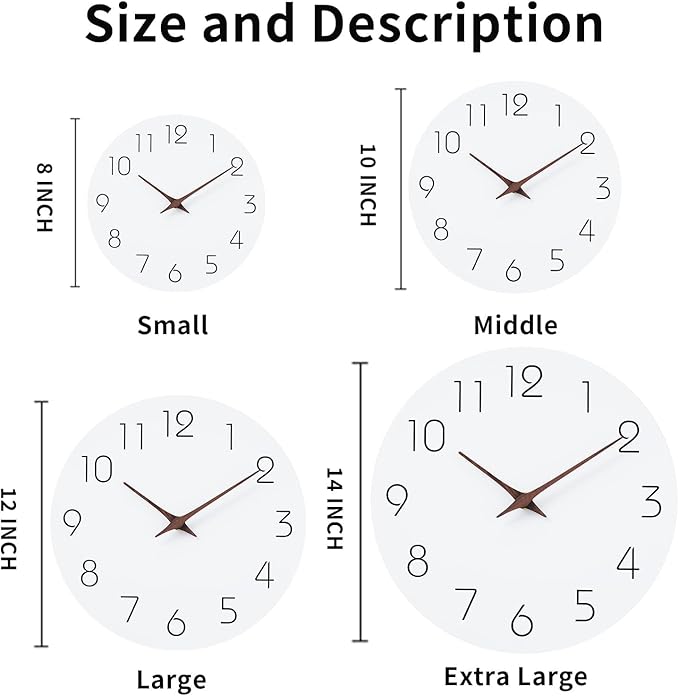 Mosewa Wall Clock Battery Operated 8 Inch White Silent Non Ticking Simple - Image 2