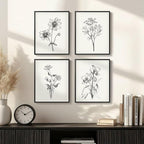 Framed Black and White Bathroom Wall Art, 4 Piece Vintage Floral Canvas Prints - Image 4
