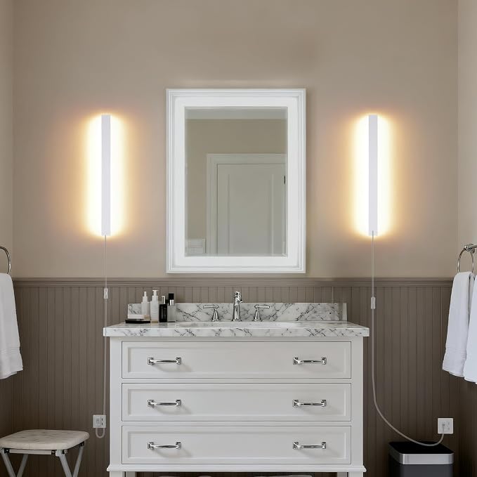 KELUOLY Modern Plug in Wall Sconces, 23.6 inch Frosted White LED Long Wall - Image 5